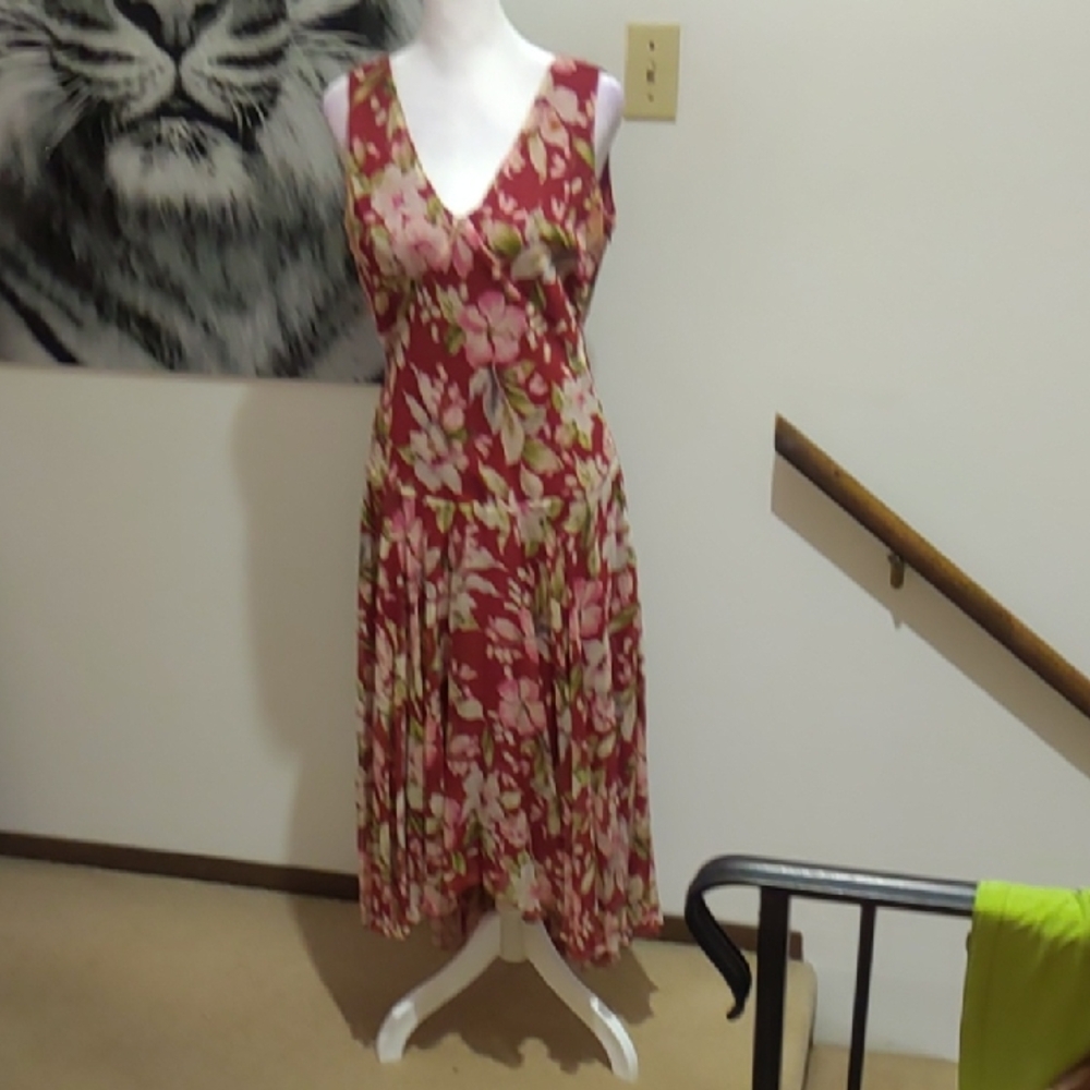 Spiegel Silk Floral High Low Dress - Red and Pink
